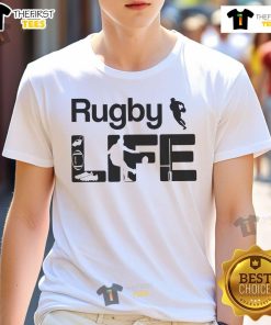 Official Rugby Life T-Shirt featuring a bold logo and comfortable fit, perfect for rugby enthusiasts.