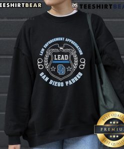 Official San Diego Padres Law Enforcement Appreciation Day 2025 sweatshirt in navy blue with team logo and commemorative design.
