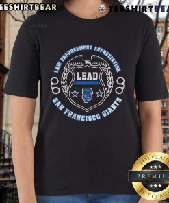 Official San Francisco Giants Law Enforcement Appreciation Day 2025 ladies tee showcasing team logo and event design.