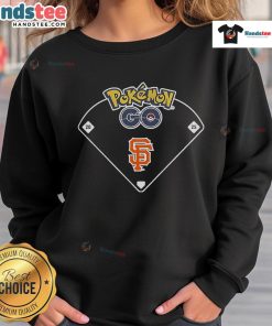 Alt Text: Official San Francisco Giants X Pokemon Go ballpark sweatshirt featuring vibrant team colors and unique design.