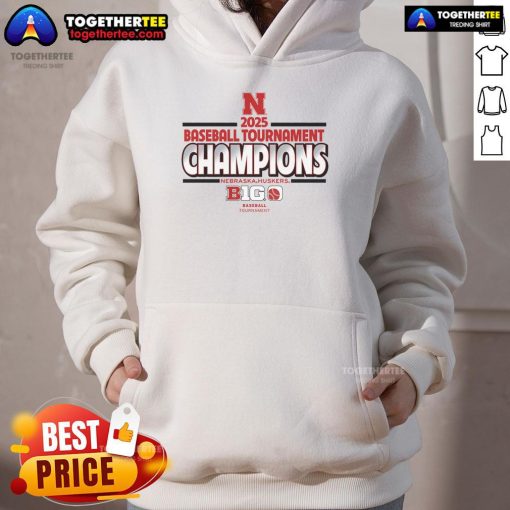 Official Scarlet Nebraska Huskers 2025 Big Ten Baseball Conference Tournament Champions Hoodie for fans and supporters.
