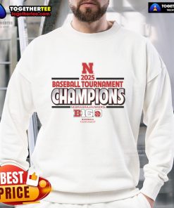 Official Scarlet Nebraska Huskers 2025 Big Ten Baseball Conference Tournament Champions Sweatshirt in vibrant red.