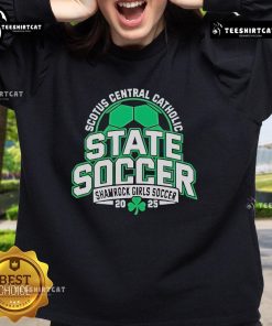 Alt Text: Shamrock Girls Soccer 2025 sweatshirt featuring SCOTUS Central Catholic colors and logo, perfect for fans and players.