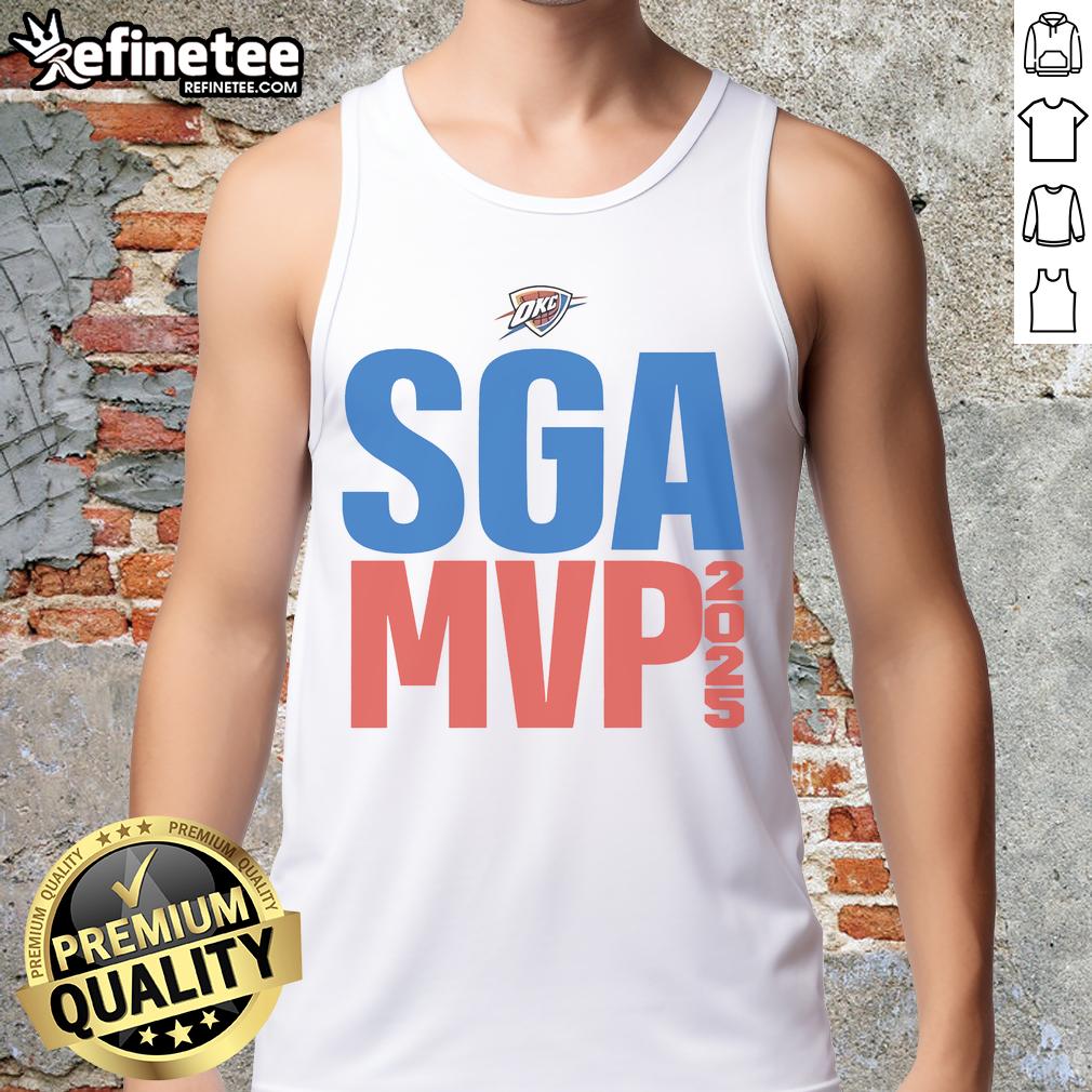 Official Sga Shai Gilgeous Alexander Okc Thunder 2025 Nba Mvp Tank Top Shai Gilgeous-Alexander in an OKC Thunder tank top, celebrating his 2025 NBA MVP win, showcasing team pride and style.