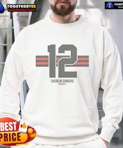 Alt Text: Official Shedeur Sanders name and number stripe sweatshirt featuring a stylish design in team colors.