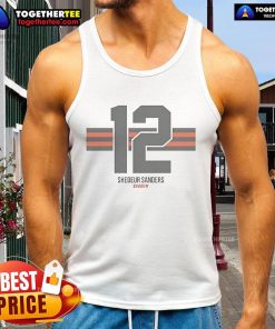 Alt Text: Official Shedeur Sanders Name Number Stripe Tank Top featuring bold graphics and stylish design for sports fans.