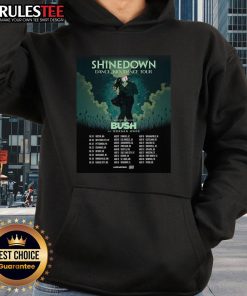 Official Shinedown Tour 2025 poster hoodie featuring vibrant graphics and tour dates for fans of the rock band.