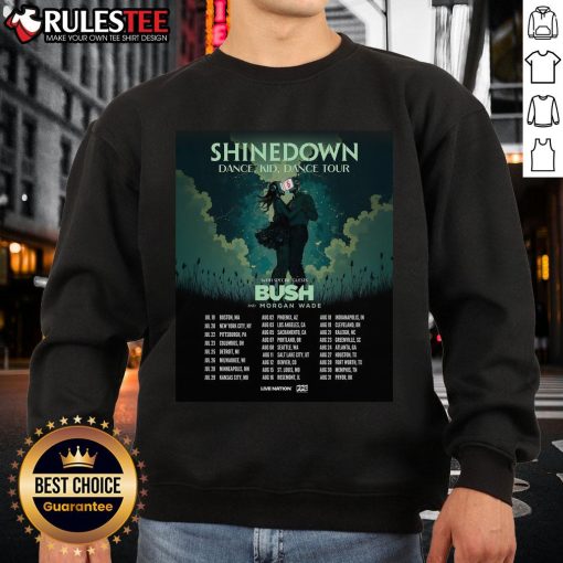 Official Shinedown Tour 2025 poster design featured on a stylish sweatshirt, perfect for fans and concert-goers.