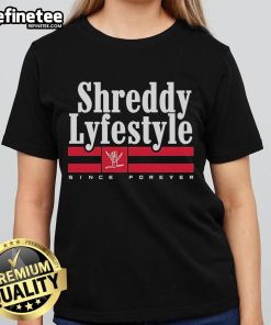 Alt Text: Official Shreddy Lifestyle Since Forever Cowboy Ladies Tee in stylish design, perfect for casual outfits.
