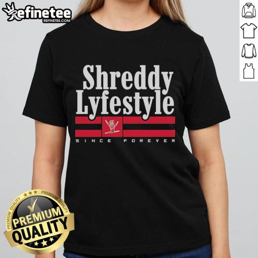 Alt Text: Official Shreddy Lifestyle Since Forever Cowboy Ladies Tee in stylish design, perfect for casual outfits.