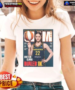 Official Slam 2025 WNBA Season preview with Caitlin Clark on a stylish ladies tee, showcasing women's basketball fashion.