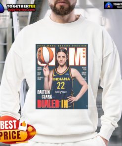 Caitlin Clark wearing the Official Slam 2025 WNBA Season preview sweatshirt, showcasing her dedication to basketball.