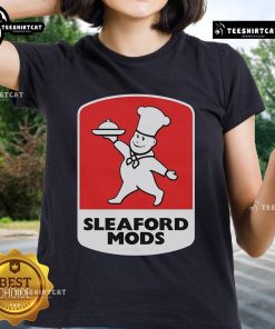 Alt Text: Official Sleaford Mods Little Chef Ladies Tee featuring a stylish design and vibrant colors, perfect for fans.