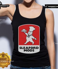 Official Sleaford Mods Little Chef tank top featuring bold graphics and a relaxed fit, perfect for fans of the band.