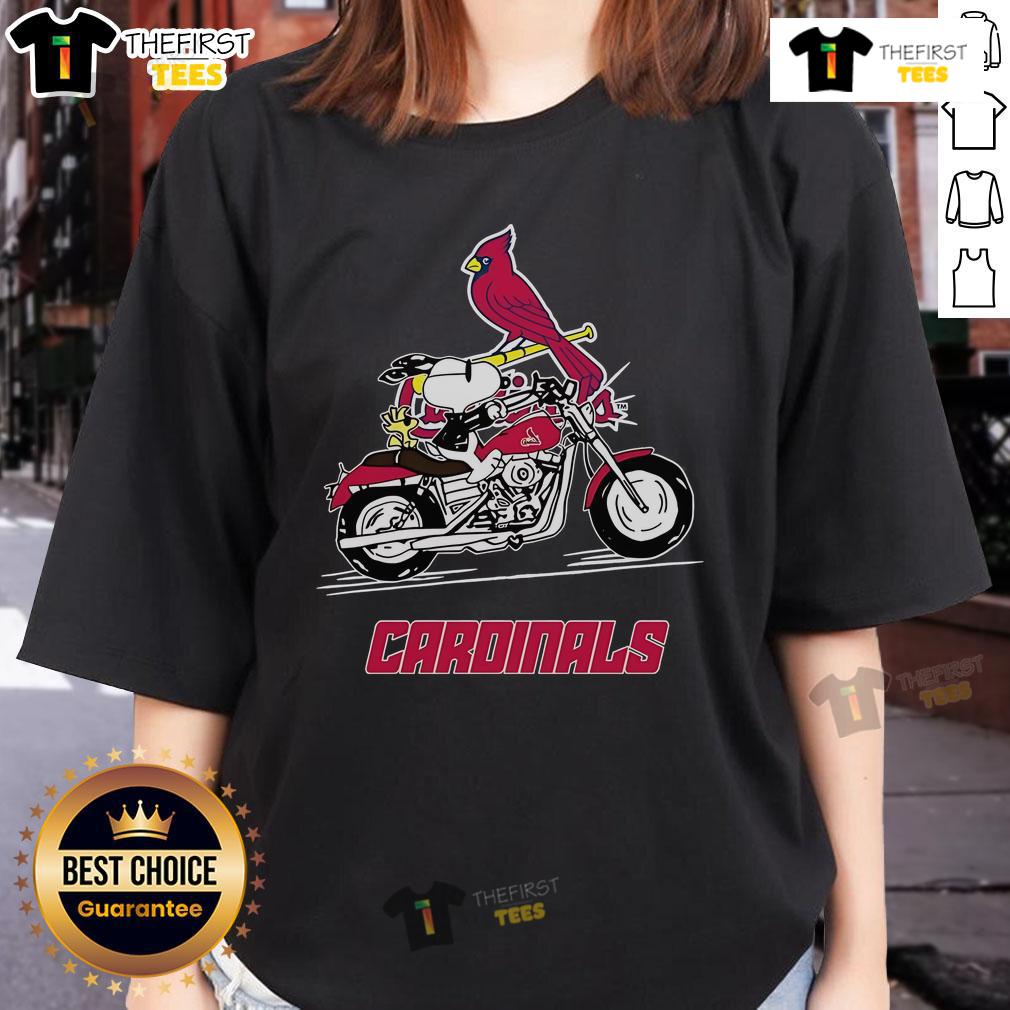 Official Snoopy And Woodstock Driving Motorbike St. Louis Cardinals Ladies Tee Official Snoopy and Woodstock driving a motorbike on St. Louis Cardinals ladies tee shirt design.