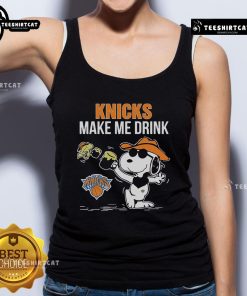 Official Snoopy and Woodstock New York Knicks Make Me Drink Tank Top featuring vibrant graphics and team colors.