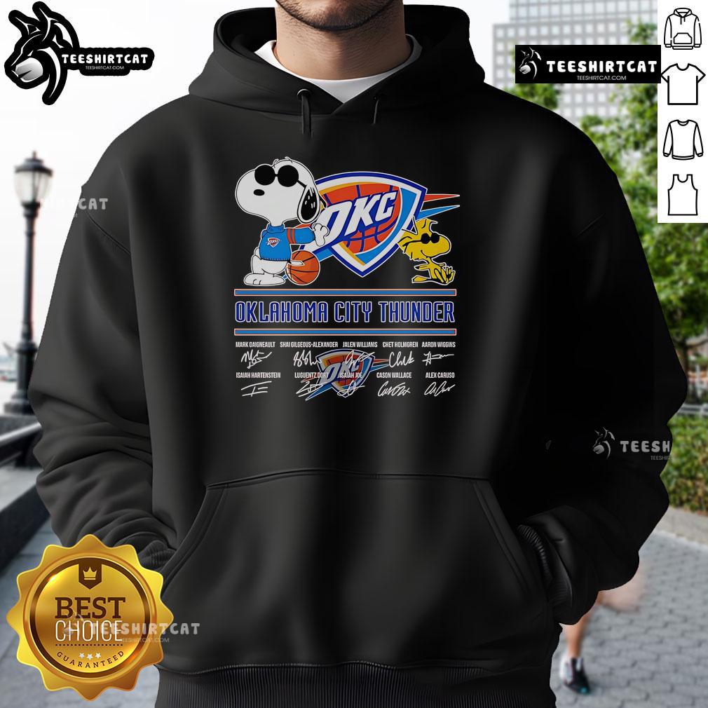 Official Snoopy And Woodstock Oklahoma City Thunder Signature Hoodie Alt Text: Official Snoopy and Woodstock Oklahoma City Thunder Signature Hoodie featuring vibrant team colors and playful designs.
