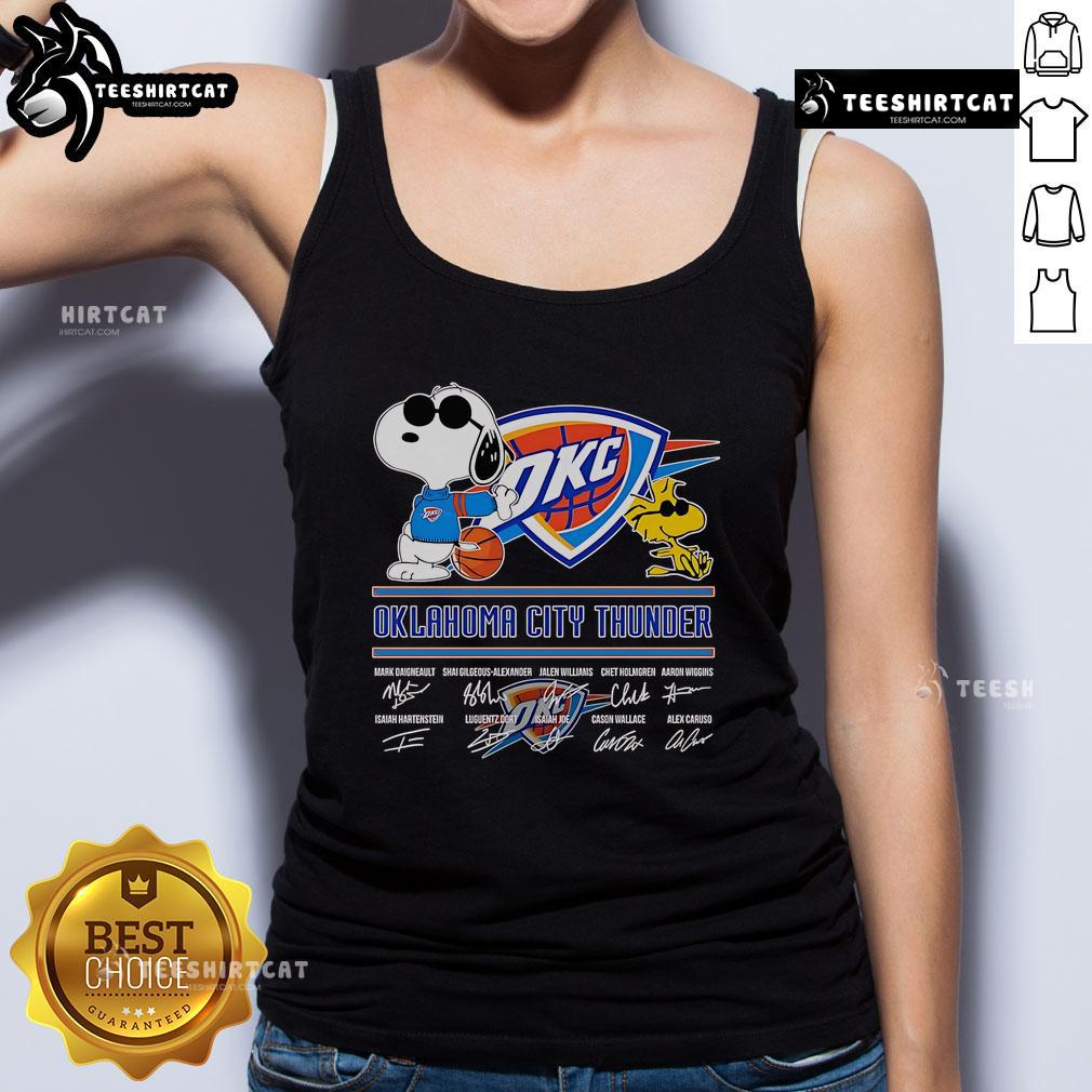 Official Snoopy And Woodstock Oklahoma City Thunder Signature Tank Top Official Snoopy and Woodstock Oklahoma City Thunder signature tank top featuring vibrant graphics and team logos.