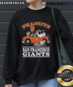 Official Snoopy and Woodstock Peanuts x San Francisco Giants Joe Cool sweatshirt design featuring vibrant graphics.