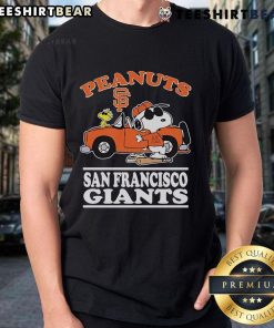 Alt Text: Official Snoopy and Woodstock Peanuts X San Francisco Giants Joe Cool T-Shirt featuring vibrant graphics and team logo.
