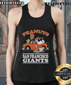 Alt Text: Official Snoopy and Woodstock Peanuts X San Francisco Giants Joe Cool Tank Top in vibrant colors, perfect for fans.