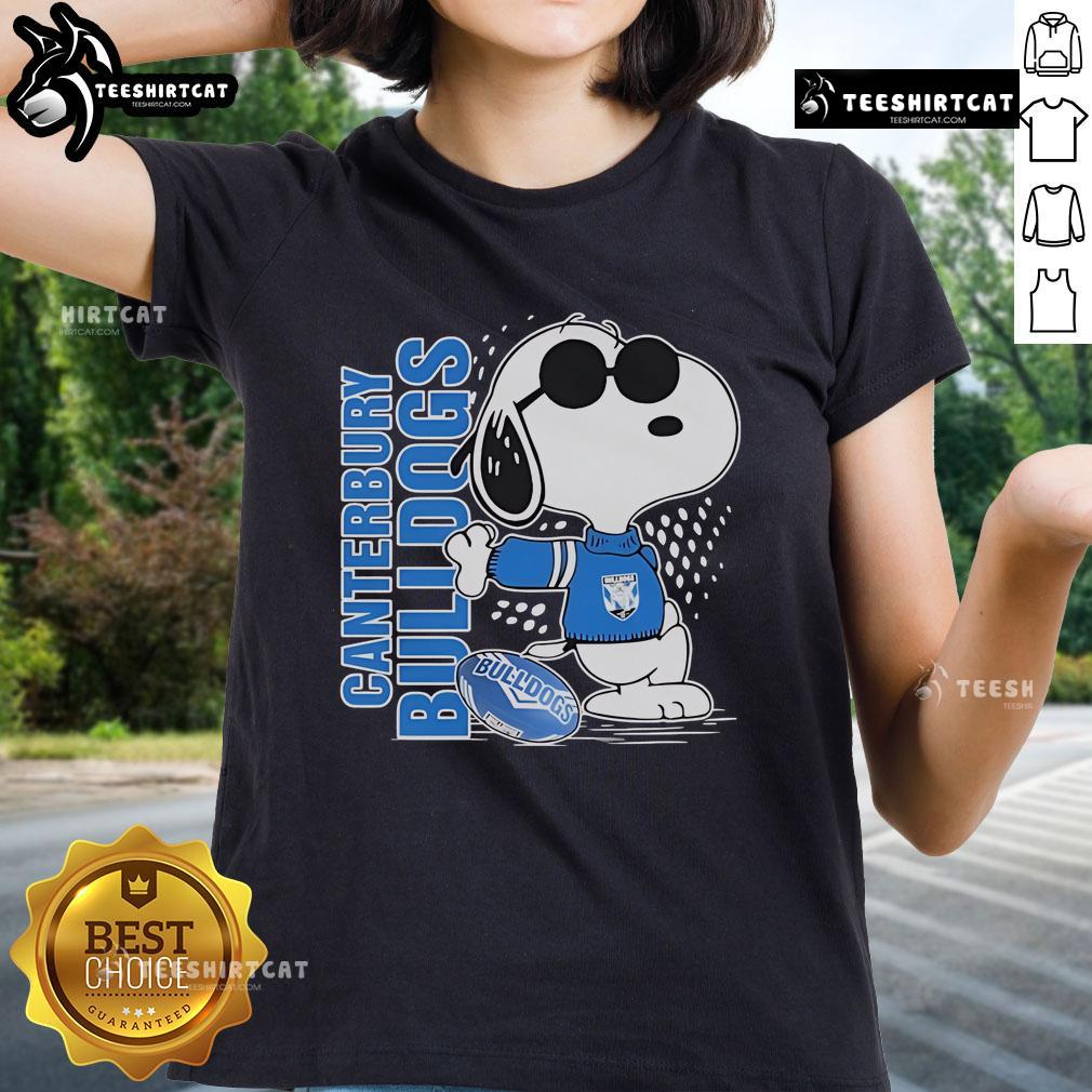 Official Snoopy Fan Canterbury Bankstown Bulldogs X The Peanuts Ladies Tee Official Snoopy Fan Canterbury-Bankstown Bulldogs X The Peanuts Ladies Tee featuring vibrant designs and team logo.