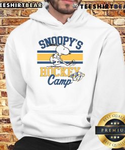 Alt Text: Official Snoopy Nashville Predators hoodie from Snoopy's Hockey Camp, featuring NHL teams logo and vibrant design.