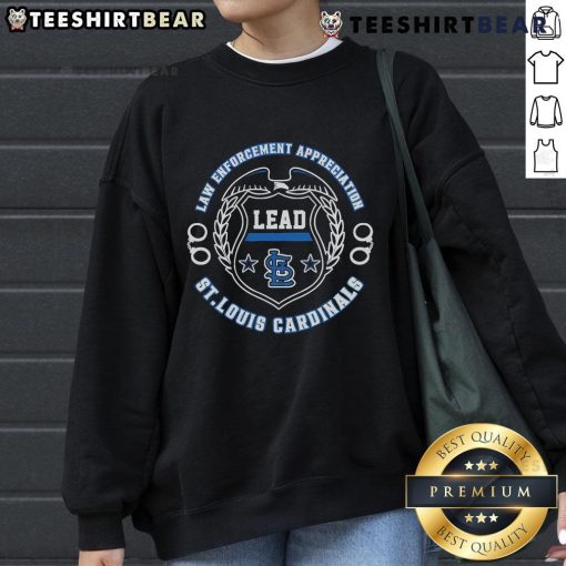 Official St. Louis Cardinals Law Enforcement Appreciation Day 2025 sweatshirt featuring team logo and commemorative design.