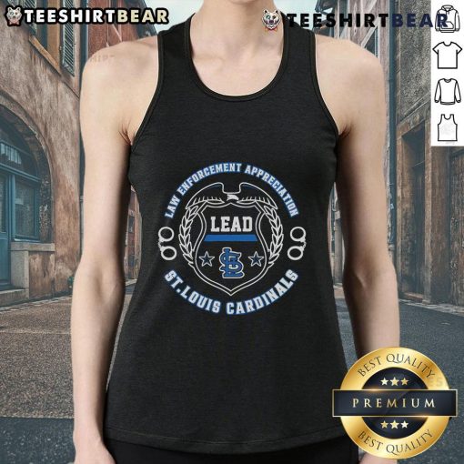 Official St. Louis Cardinals Law Enforcement Appreciation Day 2025 tank top, featuring team logo and patriotic design.