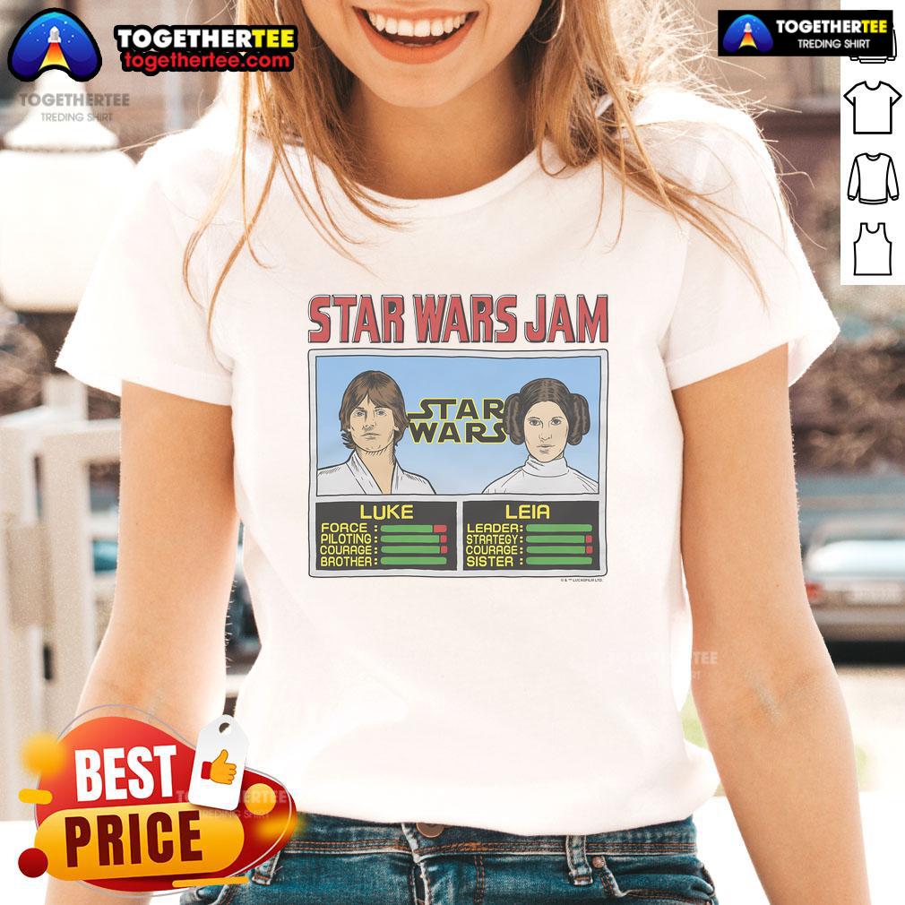 Official Star Wars Jam Luke And Leia Ladies Tee Official Star Wars Jam Luke and Leia Ladies Tee featuring iconic characters in a stylish design for fans.