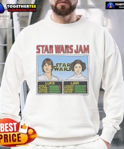 Alt Text: Official Star Wars Jam Luke and Leia Sweatshirt featuring iconic characters in vibrant design for fans.