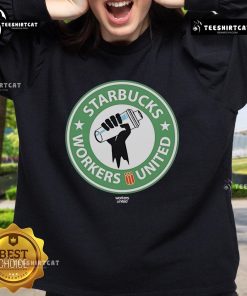 Official Starbucks Workers United Union sweatshirt featuring logo and bold design, perfect for supporters and advocates.