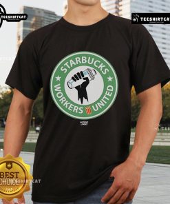 Official Starbucks Workers United Union T-Shirt featuring logo and union colors for labor solidarity and activism.