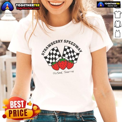 Alt Text: Official Strawberry Speedway Portland Tennessee ladies tee featuring vibrant design and comfortable fit for fans.