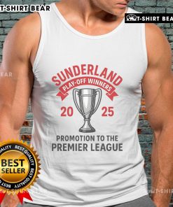 Official Sunderland Play-Off Winners 2025 tank top featuring team colors and logo, perfect for fans celebrating victory.