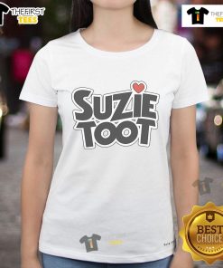 Alt Text: Official Suzie Toot logo featured on a stylish ladies tee, perfect for casual wear and fans of the brand.