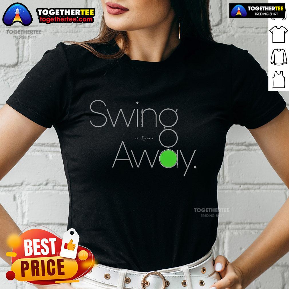 Official Swing Away Rotowear Ladies Tee Alt Text: Official Swing Away Rotowear Ladies Tee featuring stylish design and comfortable fit for women.