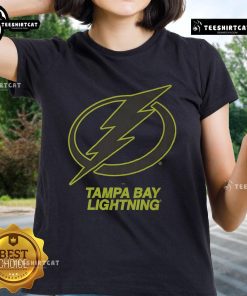 Official Tampa Bay Lightning Highlight Reel ladies tee showcasing team logo and vibrant design for fans.