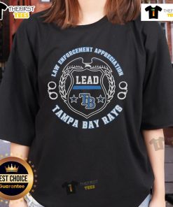 Official Tampa Bay Rays Law Enforcement Appreciation Day 2025 ladies tee featuring team colors and logo.
