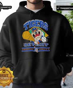 Vintage Official Taz Mania Detroit Tigers American League hoodie featuring iconic cartoon character and team logo.