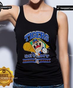 Official Taz Mania Detroit Tigers American League vintage tank top featuring classic team graphics and vibrant colors.