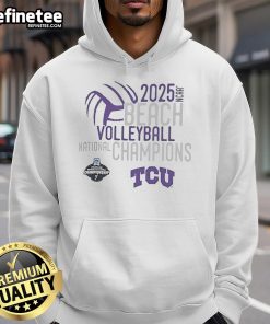 TCU Horned Frogs 2025 NCAA Beach Volleyball National Champions Hoodie in purple, celebrating the team's championship victory.