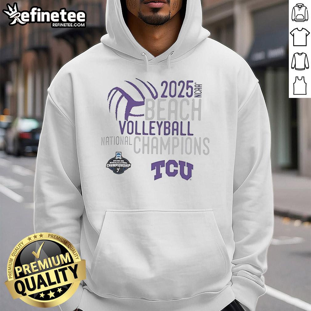 Official Tcu Horned Frogs 2025 Ncaa Beach Volleyball National Champions Hoodie TCU Horned Frogs 2025 NCAA Beach Volleyball National Champions Hoodie in purple, celebrating the team's championship victory.