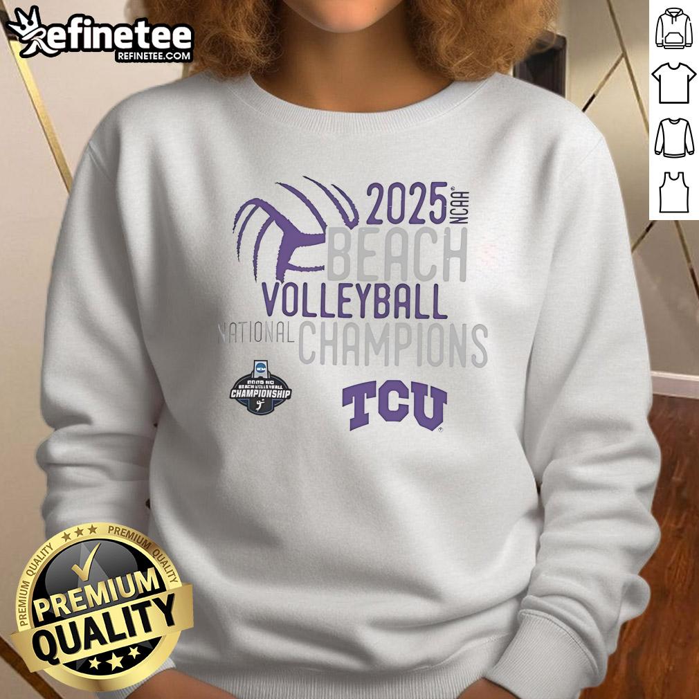 Official TCU Horned Frogs 2025 NCAA Beach Volleyball National Champions Sweatshirt TCU Horned Frogs 2025 NCAA Beach Volleyball National Champions sweatshirt featuring vibrant team colors and logo.