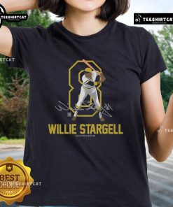Official Team Brown Willie Stargell Baseball Hall of Fame Member signature on a stylish ladies tee shirt.