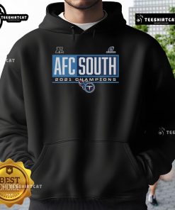 Alt Text: Official Tennessee Titans 2021 AFC South Division Champions Blocked Favorite Hoodie in navy blue with logo.