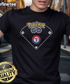 Official Texas Rangers X Pokemon Go Ballpark T-Shirt featuring vibrant graphics and team logo, perfect for fans and gamers.