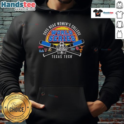 Alt Text: Official Texas Tech 2025 Softball College World Series hoodie featuring crossed bats design.