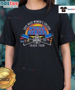 Alt Text: Official Texas Tech 2025 Softball College World Series Cross Bats Ladies Tee showcasing team spirit and style.