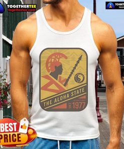 Official The Aloha State Stamp tank top featuring a warrior, serving Hawaii since 1977, perfect for summer fashion.